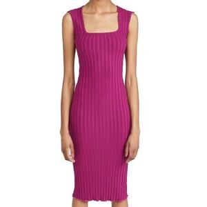 Simon Miller Dress Amos Ribbed Magenta Square Neck Sleeveless Knit Midi Dress L